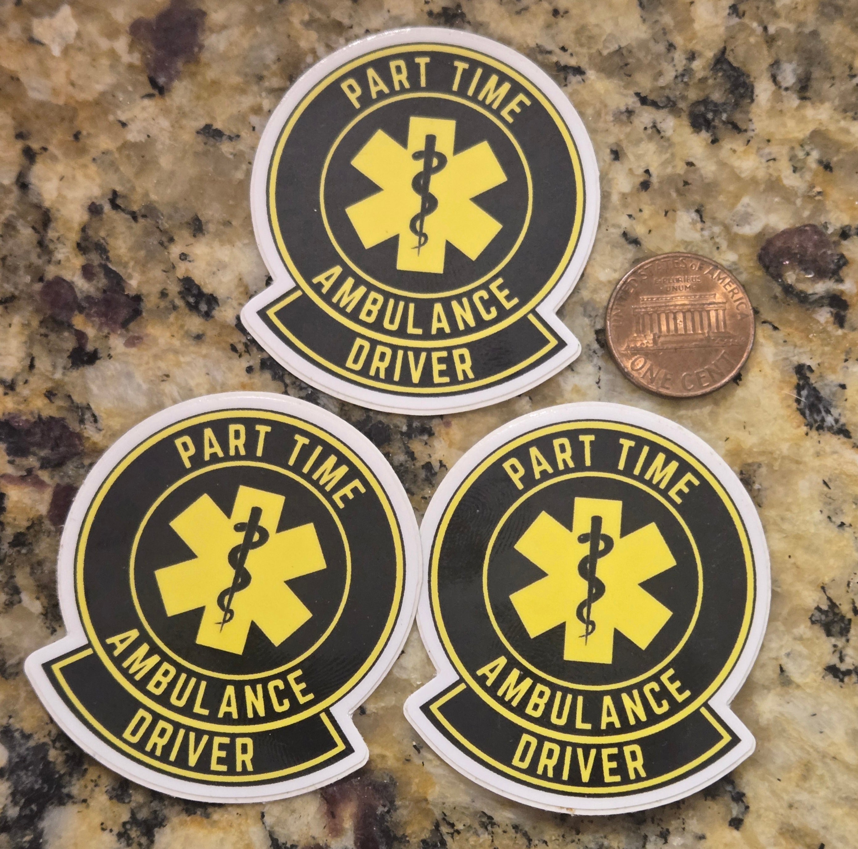 set of 3 mini part time ambulance stickers