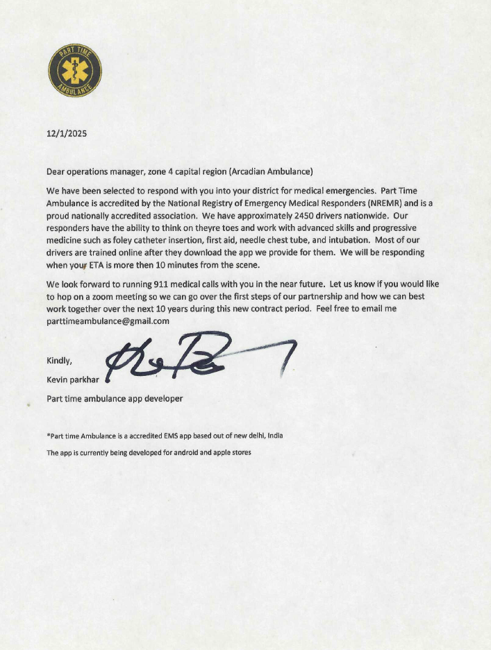 part time ambulance memo sent to your chief